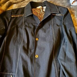 Chic Black Jacket with Leopard Print Accents